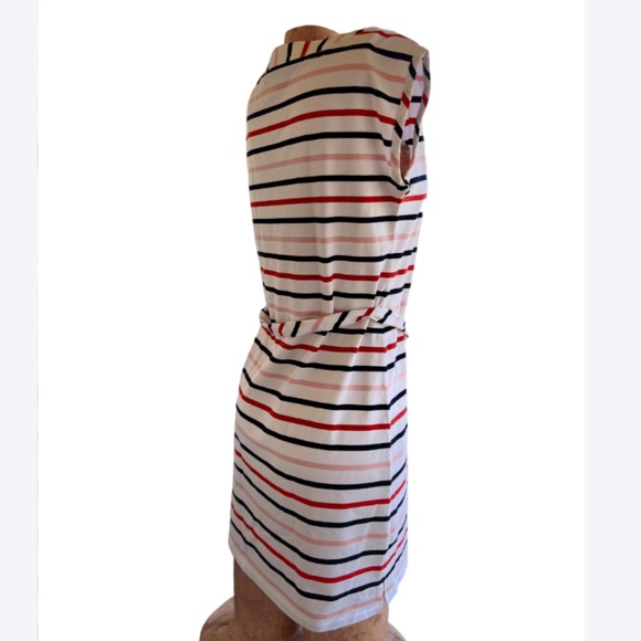 Multi-Color Horizontal Stripe Shift Dress Adjustable Belt - Picture 7 of 11